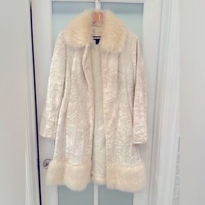 Faux Fur mid length button down coat
